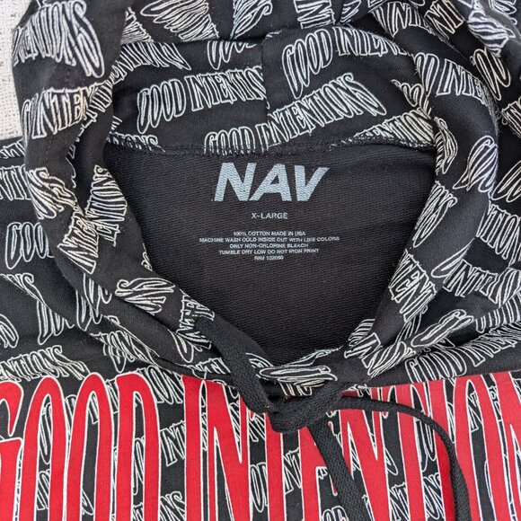 Vlone x Nav Good Intentions All Over Hoodie Men's Black Pullover Cotton Size XL - Picture 3 of 7